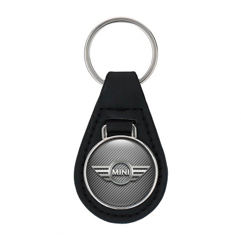Mini Cooper Key Fob Leather Light Carbon Metal Cut Design