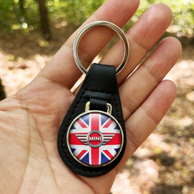 Mini Cooper Leather Keychain Great Britain Metallic Design