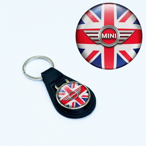 Mini Cooper Leather Keychain Great Britain Metallic Design