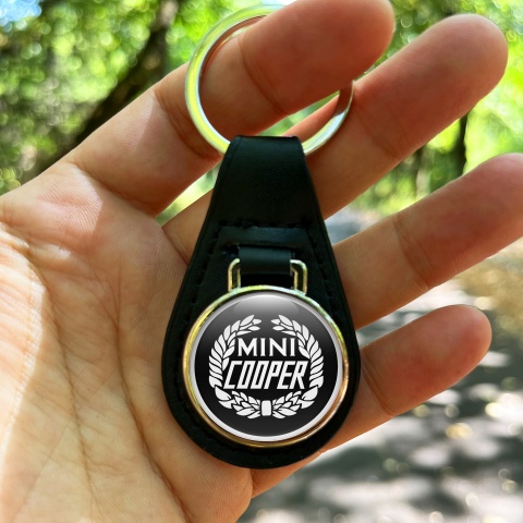 Mini Cooper Leather Keychain Black White Laurel Edition
