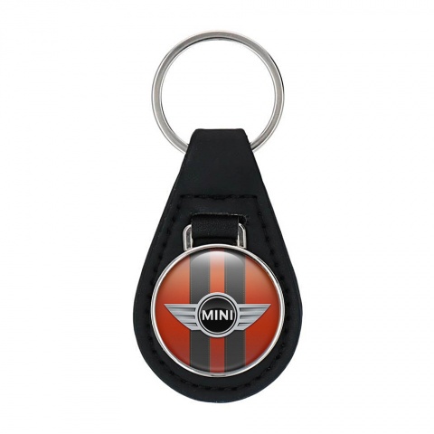 Mini Cooper Keychain Leather Orange Black Sewn Design