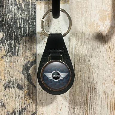 Mini Cooper Keychain Leather Graphite Blue Honeycomb Edition