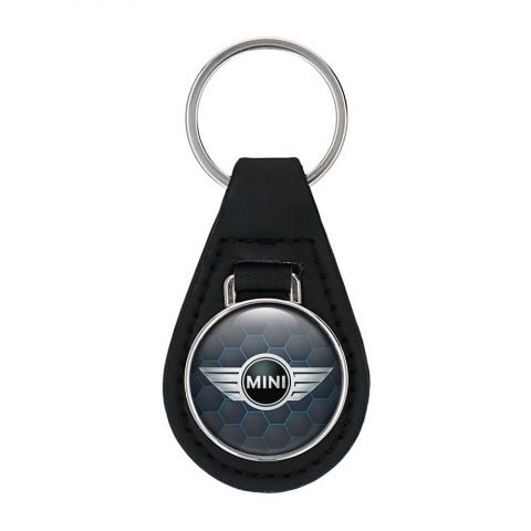 Mini Cooper Keychain Leather Graphite Blue Honeycomb Edition