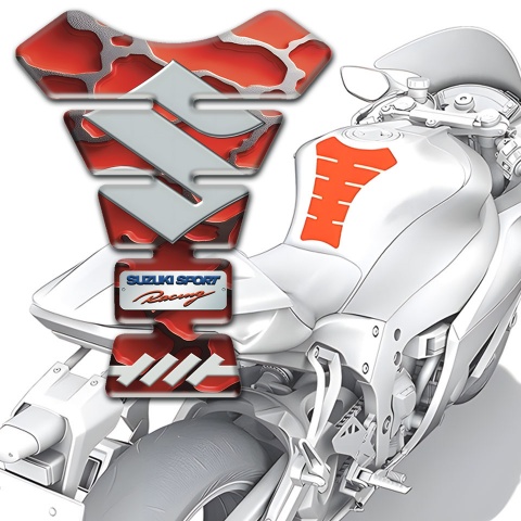 Suzuki Tank Pad Protector Red Clouds Effect and Gray Logo 
