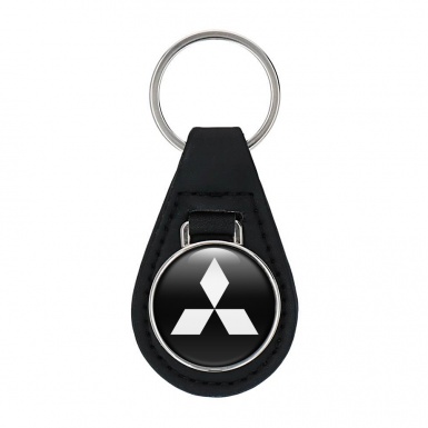 Mitsubishi Keychain Leather Black White Classic Logo