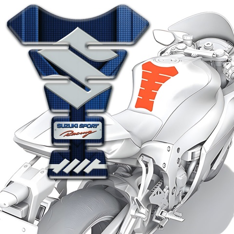 Suzuki Tank Guard Pads Blue Base Design Gray Logo 