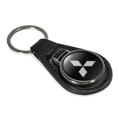 Mitsubishi Keychain Leather Black Grey Classic Logo