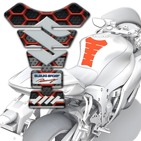 Suzuki Tank Guard Pads Red Grid Design Gray Logo Style 