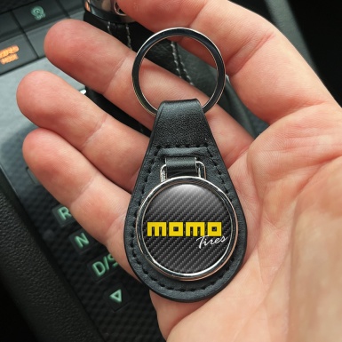 Momo  Leather Keychain Dark Carbon Yellow Design