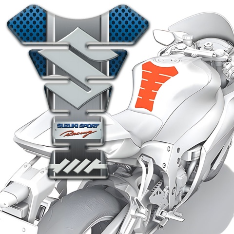 Suzuki Tank Pad Motorbike base with Perforated Blue Surface Style 