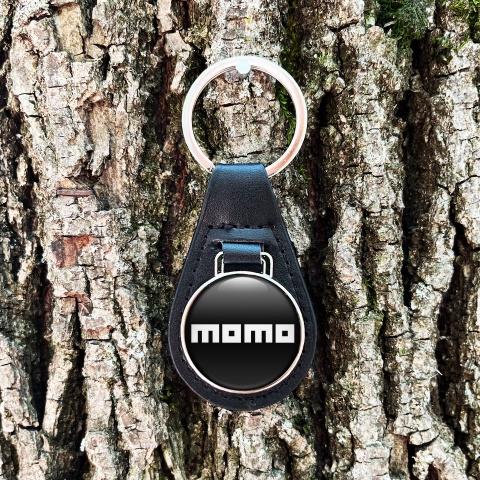 Momo Leather Keychain Black White Classic Logo Design
