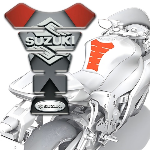 Suzuki Tank Pad Motorbike Red Gray Decoration Stalish Logo 