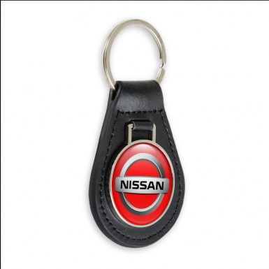 Nissan Keychain Leather Red Metallic Circle Design