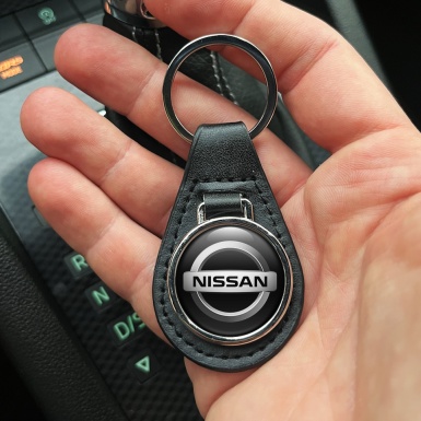 Nissan Key Fob Leather Black Classic Silver Logo
