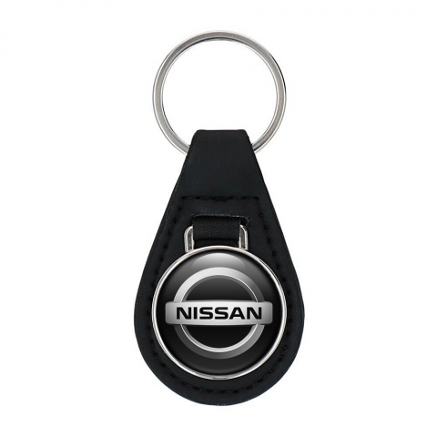 Nissan Key Fob Leather Black Classic Silver Logo