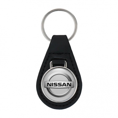 Nissan Keyring Holder Leather Silver Metallic Circle Design