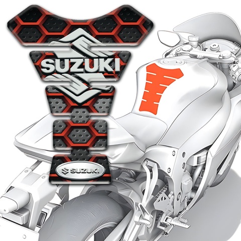 Suzuki Tank Pad Motorbike Red Grid Base Classic Logo 