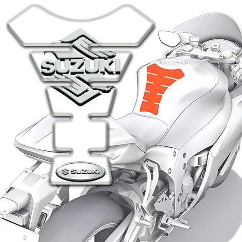 Suzuki Tank Guard Pads White Base Stylish Logo 