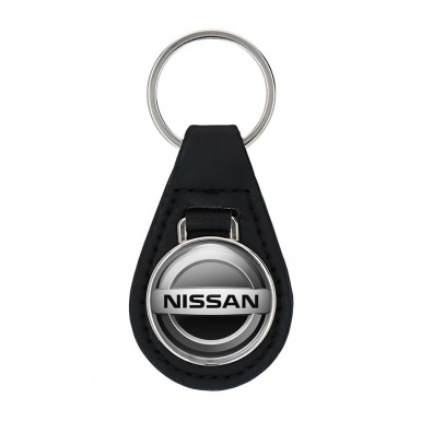 Nissan Leather Keychain Chrome Silver Circle Logo