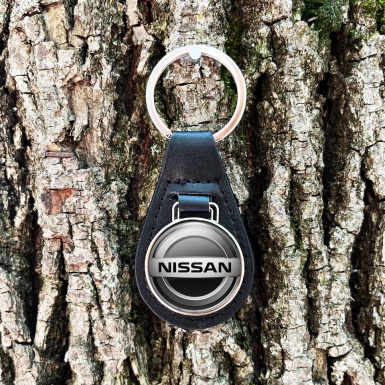 Nissan Leather Keychain Chrome Silver Circle Logo