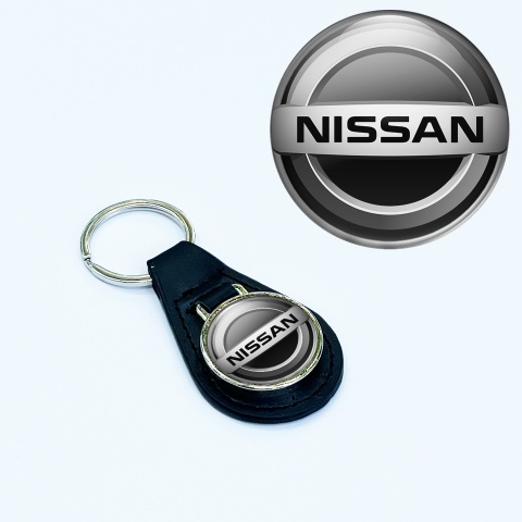 Nissan Leather Keychain Chrome Silver Circle Logo