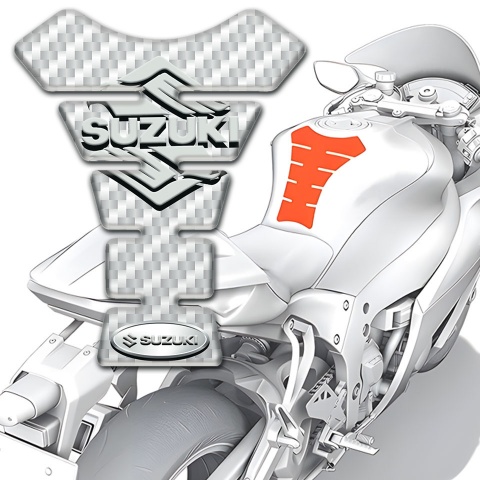 Suzuki Tank Pad Protector White Carbon Base and Classic Logo 