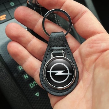 Opel Keychain Leather Black Silver Logo