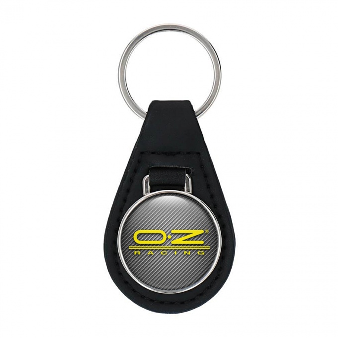 OZ Racing Keychain Leather light Carbon Yellow Stripe Logo