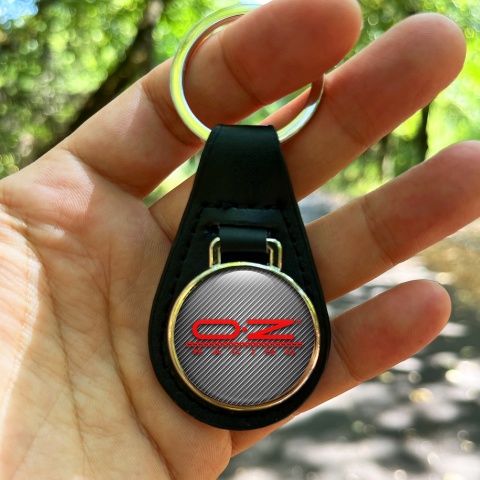OZ Key Fob Leather Light Carbon Red Stripe Logo