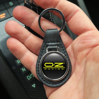 OZ Racing Leather Keychain Black Yellow Stripe Logo