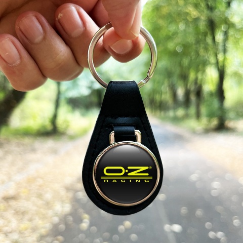 OZ Racing Leather Keychain Black Yellow Stripe Logo