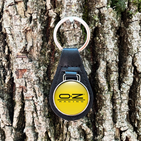 OZ Racing Keychain Leather Yellow Black Stripe Logo