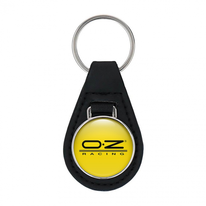 OZ Racing Keychain Leather Yellow Black Stripe Logo
