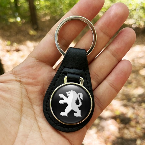 Peugeot Key Fob Leather Black White Lion Design
