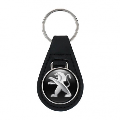 Peugeot Keyring Holder Leather Black Silver Lion Design