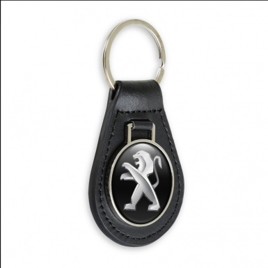 Peugeot Keyring Holder Leather Black Silver Lion Design