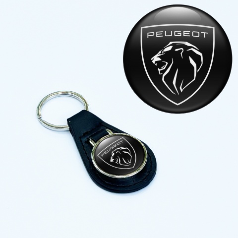 Peugeot Silhouette Leather Keychain Black White Lion Design