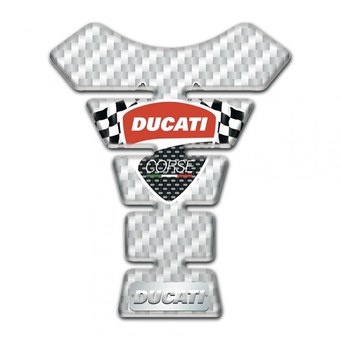 Ducati Tank Pad Protector White Carbon Design with Flags Logo 