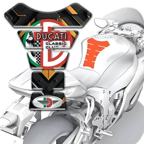 Ducati Tank Pad Motorbike Black Yellow Base Style Classic Club logo 