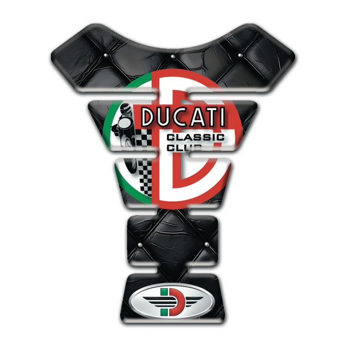 Ducati Tank Pad Protector Black Leather Effect and Classic Club Logo Style 