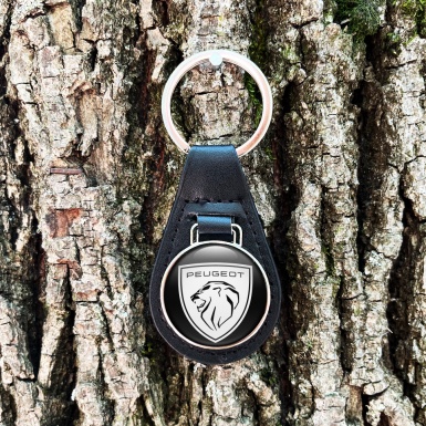 Peugeot Silhouette Leather Keychain Black White Shield Logo