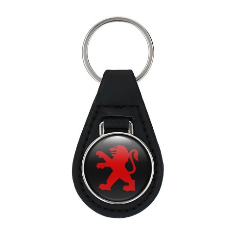 Peugeot Keychain Leather Black Red Lion Logo