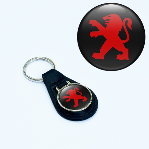 Peugeot Keychain Leather Black Red Lion Logo