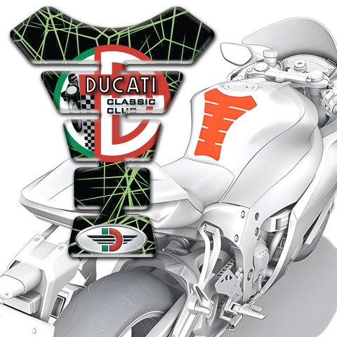 Ducati Tank Fuse Green Spider Web Print and Classic Club Logo 
