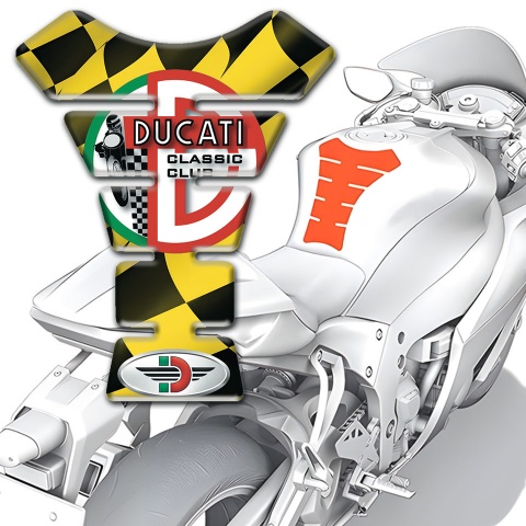 Ducati Tank Fuse Black Yellow Squares base Classic Club Style 