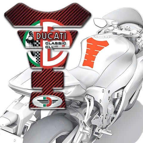 Ducati Tank Pad Motorbike Classic Club Logo Red Carbon Version 