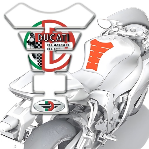 Ducati Tank Guard Pads White Base print 
