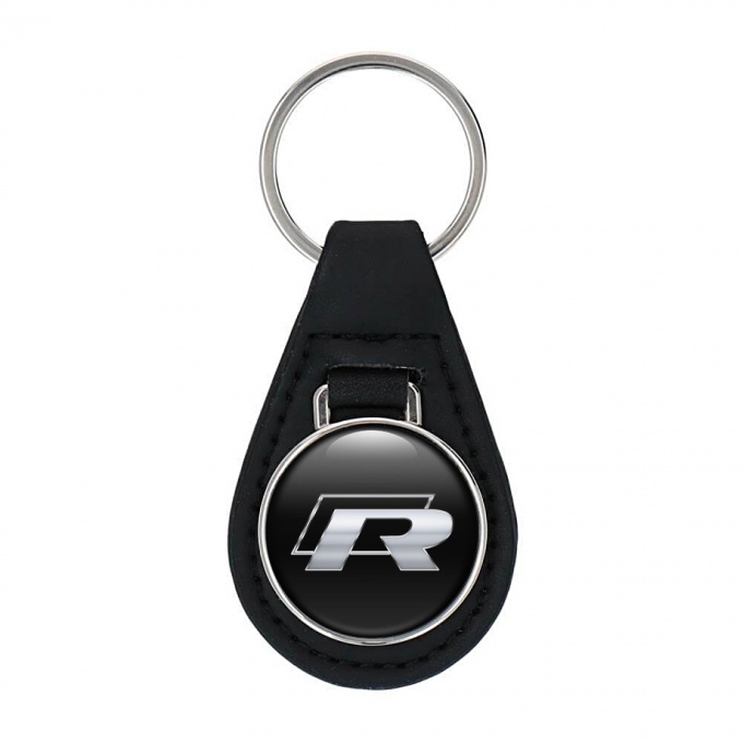 VW R Line Keychain Leather Black Metallic Design