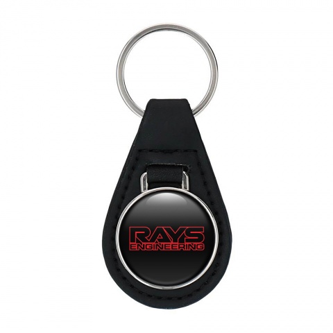 Rays Engineering Leather Keychain Black Red Outlines Design
