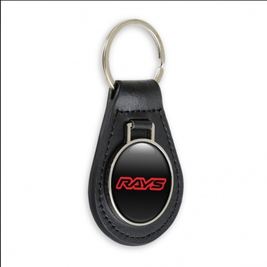 Rays Keychain Leather Black Red Outline Logo